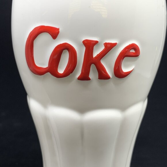 2 Coca-Cola White Ceramic Glasses Red Lettering Houston Harvest 6.25" Tall Vtg - Picture 5 of 11